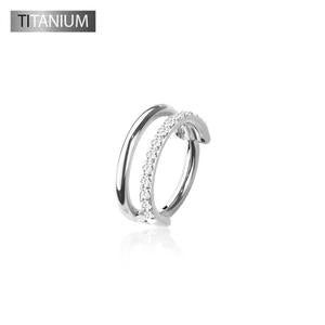 TITANIUM 8MM DOUBLE LINED CRYSTAL BAND HOOP