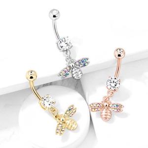 CRYSTAL BUMBLE BEE CHARM BELLY BAR