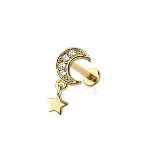 CRYSTAL MOON & STARS CHARM FLAT BACK LABRET - 8MM