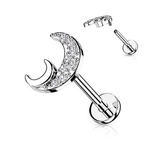 DOUBLE CRYSTAL MOON FLAT BACK LABRET STUD