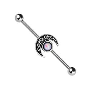 FILIGREE GLITTER OPAL MOON INDUSTRIAL BARBELL - 38MM