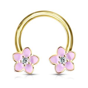 PINK FLORAL GOLD CIRCULAR BARBELL - 12MM