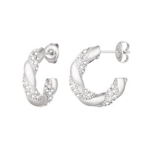 SILVER CRYSTAL TWISTED HOOP EARRINGS