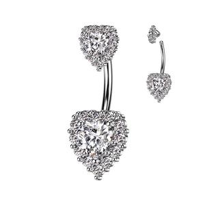 DOUBLE CRYSTAL LOVE HEART BELLY BAR - 10MM - 14 GAUGE