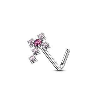 DAINTY CRYSTAL CROSS L BEND NOSE STUD