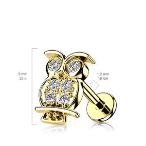 16 GAUGE INTERNALLY THREADED CRYSTAL OWL STUD