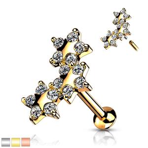 TRIPLE CRYSTAL STAR FLAT BACK LABRET STUD