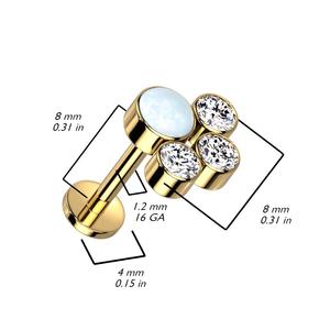 TITANIUM OPAL & CRYSTAL PAW PRINT FLAT BACK LABRET STUD