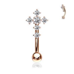 DAINTY CRYSTAL CROSS TOP CURVED BARBELL - 8MM