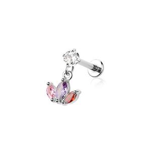 MULTI COLOURED CRYSTAL MARQUISE CHARM FLATBACK LABRET