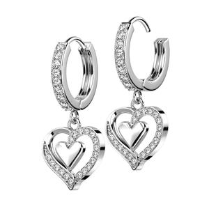 CRYSTAL DOUBLE LOVE HEART HOOP EARRINGS