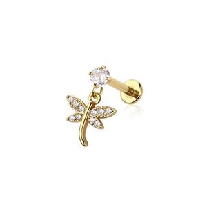 CRYSTAL DRAGONFLY CHARM FLATBACK LABRET STUD - 8MM