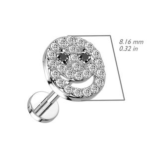 CRYSTAL SMILEY FACE FLAT BACK LABRET STUD