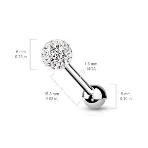 FERIDO DISCO SMOOTH CRYSTAL BALL TONGUE BARBELL -16MM