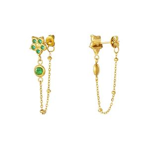 EMERALD GREEN CRYSTAL FLOWER JEWELLED CHAIN CONNECTOR EARRINGS