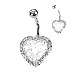 LARGE LOVE HEART CRYSTAL JEWELLED BELLY BAR - 10MM