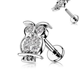 16 GAUGE INTERNALLY THREADED CRYSTAL OWL STUD