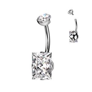 TITANIUM SQUARE CUT CRYSTAL BELLY BARBELL