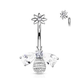 CRYSTAL WING BUMBLE BEE BELLY BAR - 10MM