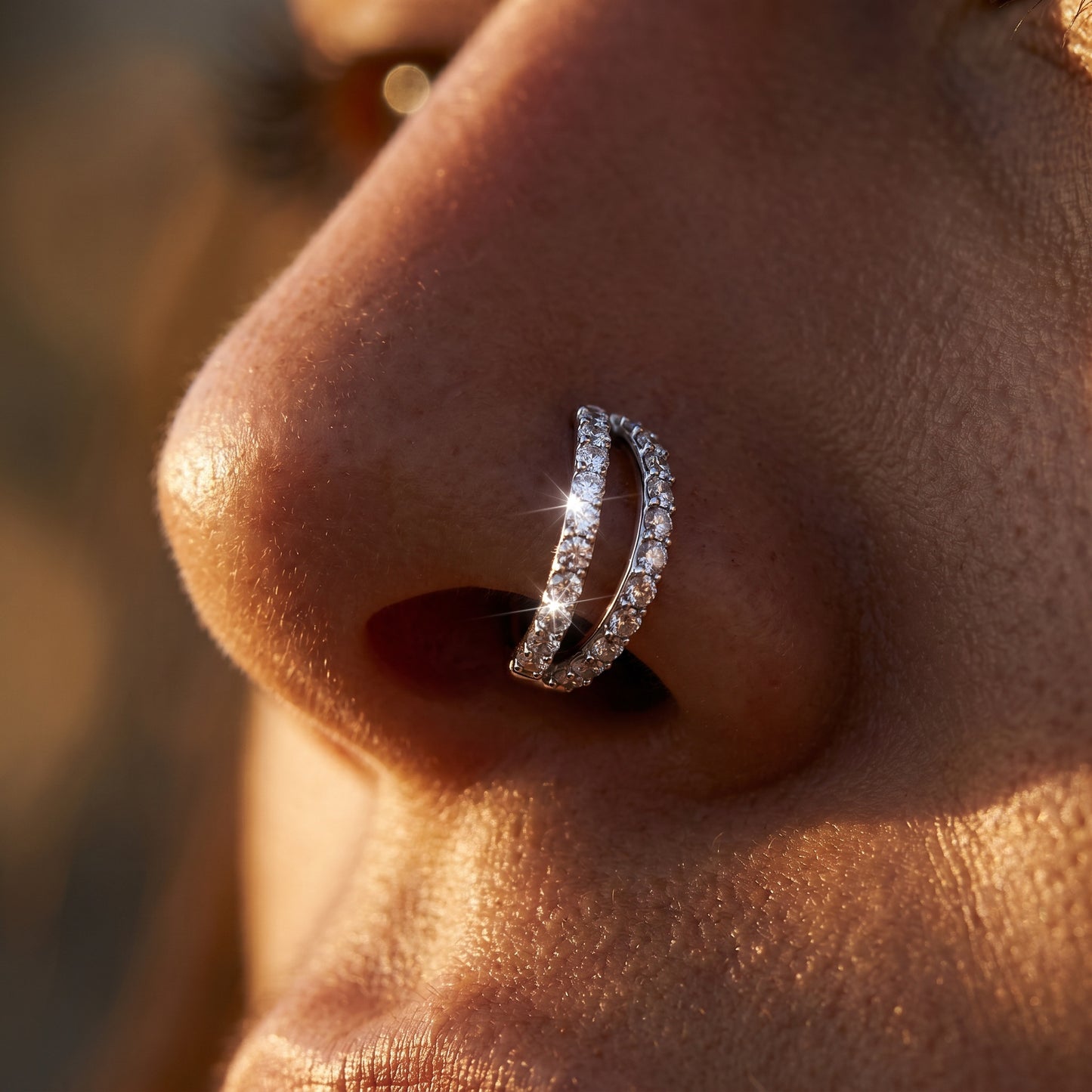 TITANIUM CRYSTAL DOUBLE LOOP NOSE RING - 8MM