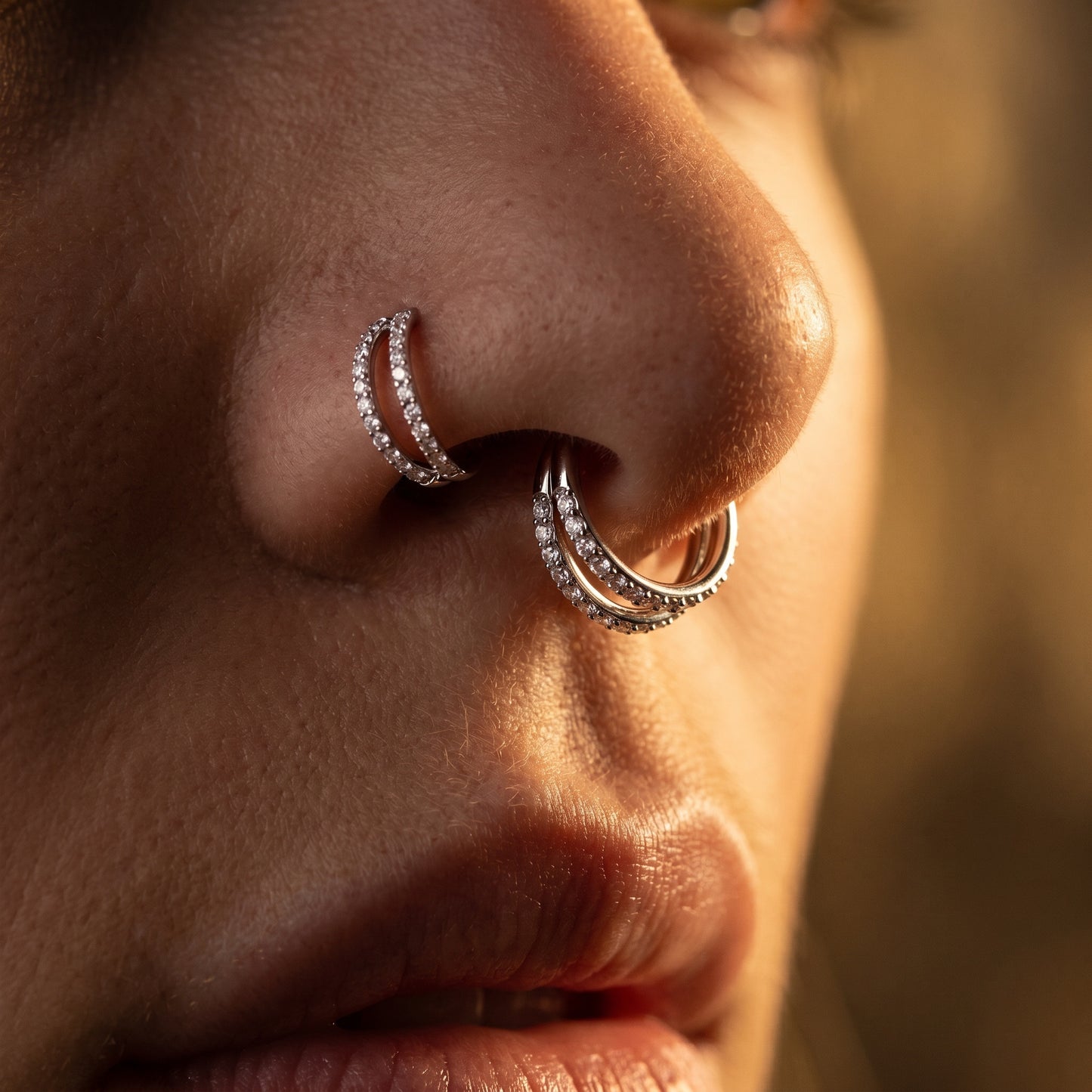 TITANIUM CRYSTAL DOUBLE LOOP NOSE RING - 8MM